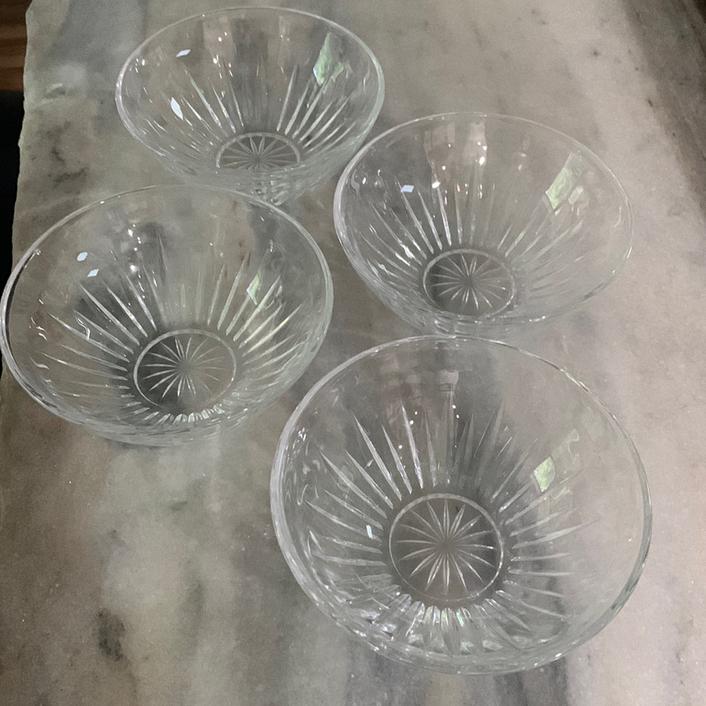 Set of Four Vintage Sunburst Glass Bowls